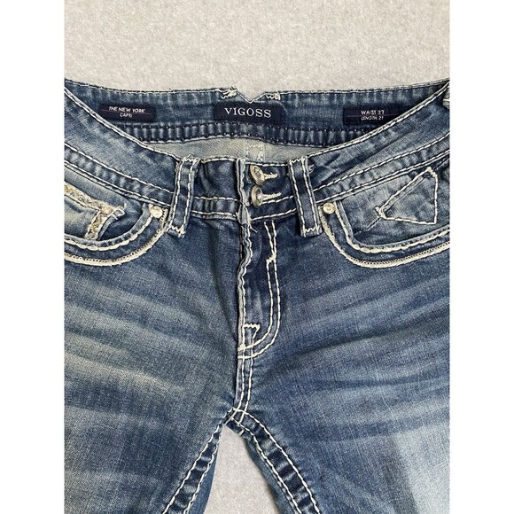 Vigoss Jeans Capri Bling Women's 27 Denim Blue New‎ York Capri Y2K Pants Gems - Picture 8 of 16